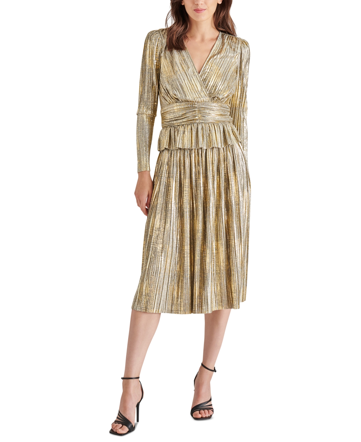 Shop Steve Madden Women's Darcy Metallic-foil-knit Midi Skirt In Gold