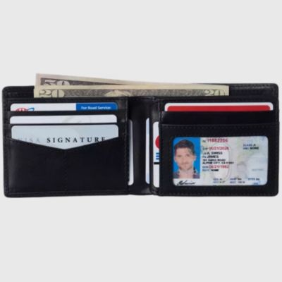 Mens Commuter RFID Bifold Wallet 2 ID Windows Divided Bill Section