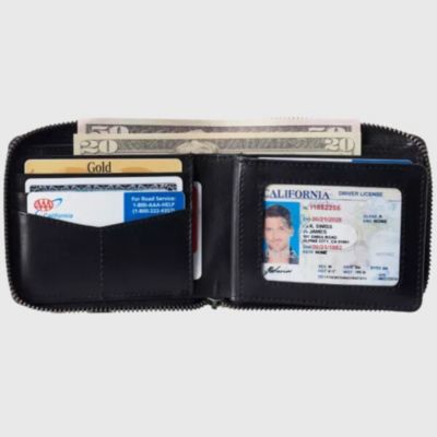 Unisex RFID Safe Zipper Wallet Genuine Leather Zip Around Bifold