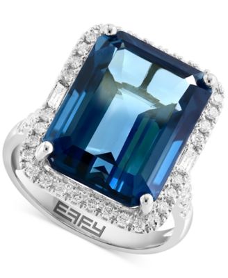 EFFY Collection - Blue Topaz (10-7/8 ct. t.w.) &  Diamond (3/8  ct. t.w.) Halo Ring in 14k Gold