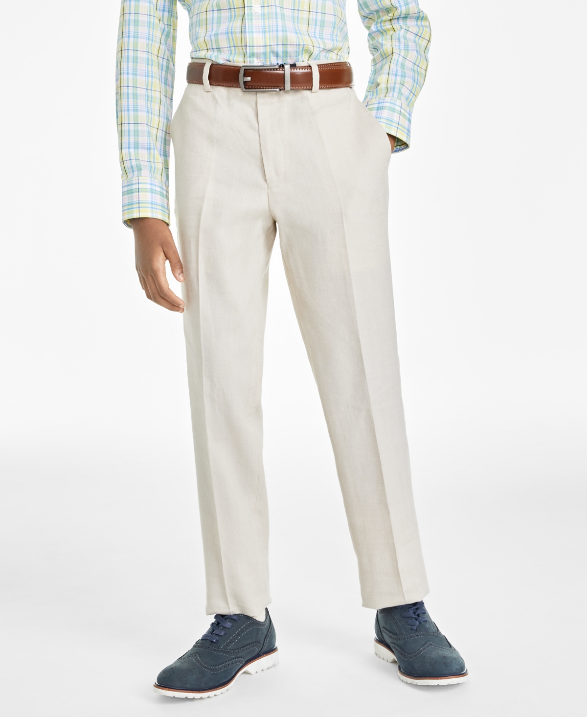 Shop Brooks Brothers Big Boys Classic Fit Machine Washable Linen Dress Pants In Khaki