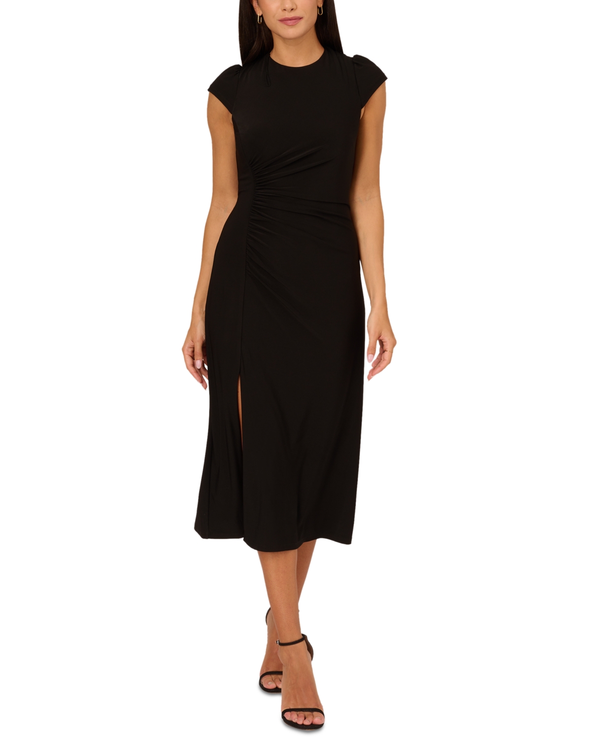 Adrianna By Adrianna Papell Women's Ruched Jersey Midi Dress In Black