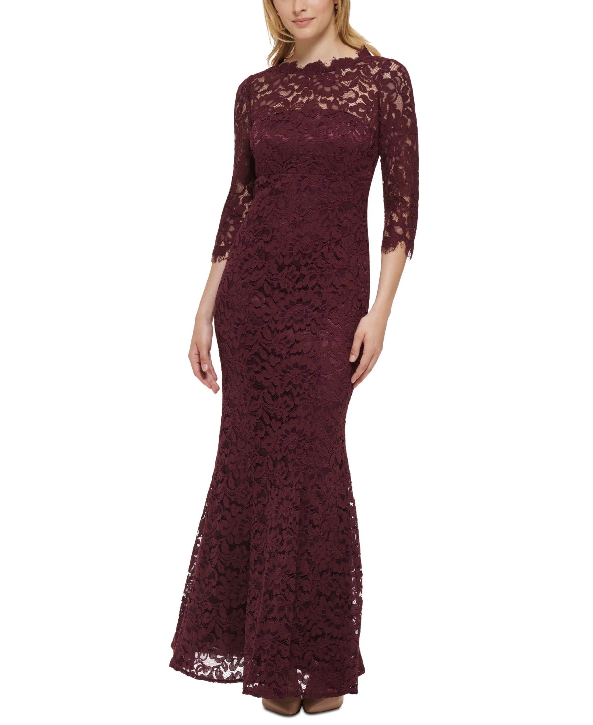 Women's Lace 3/4-Sleeve Mermaid Gown - Blush