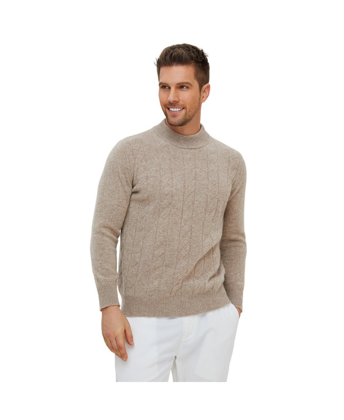 Bellemere Men's Rich Cable-Knit Merino Sweater - Camel