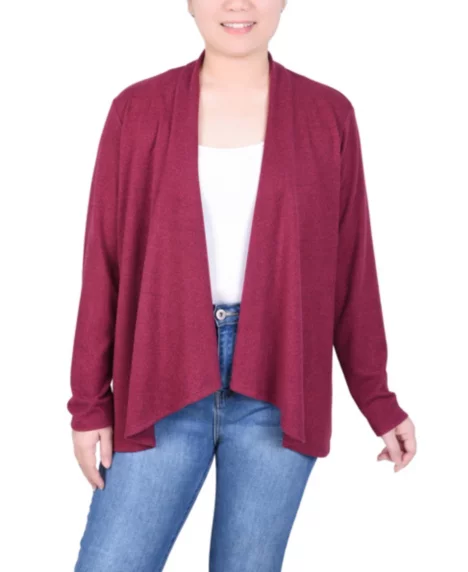 Petite Long Sleeve Swing Cardigan Sweater - Burgundy