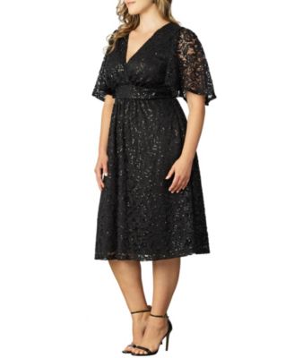 Women's Plus Size Starry Sequined Lace Cocktail Dress