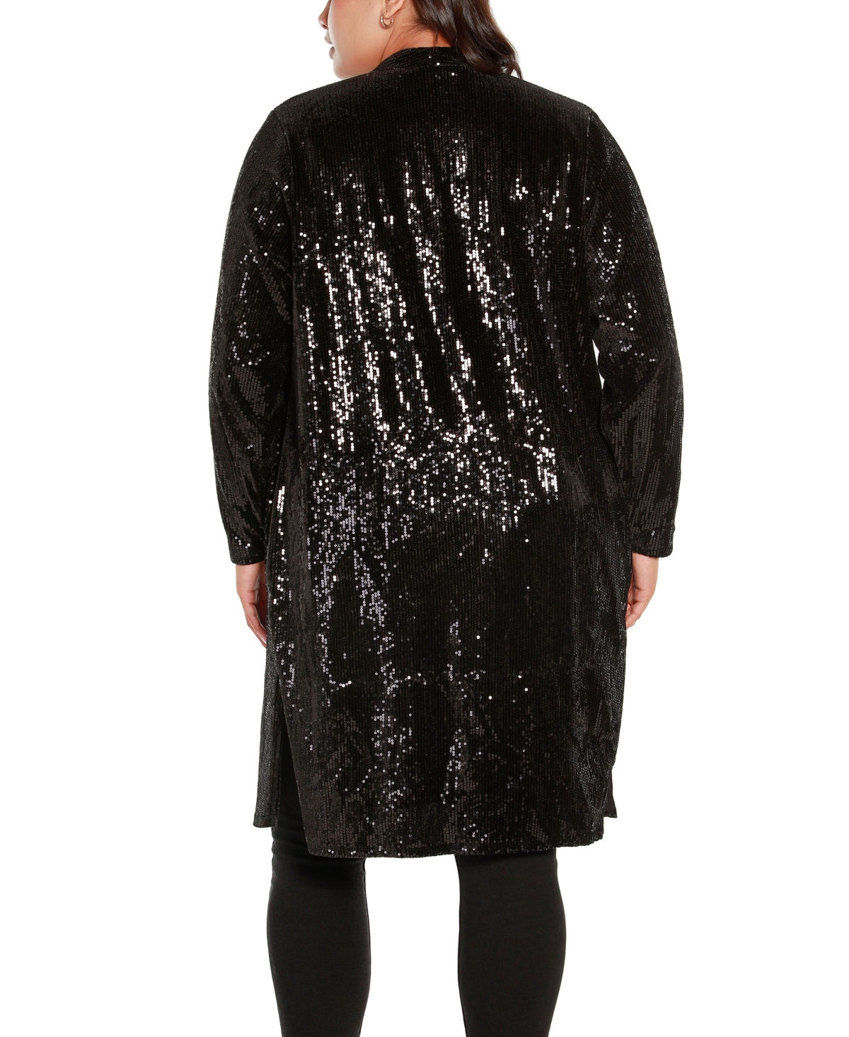 BelldiniLabel Plus Size Stretch Velvet Sequin Knit Duster Cardigan Sweater - Black