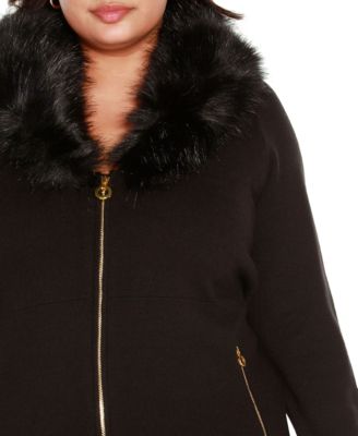 Black Label Plus Size Faux Fur Collar Cardigan