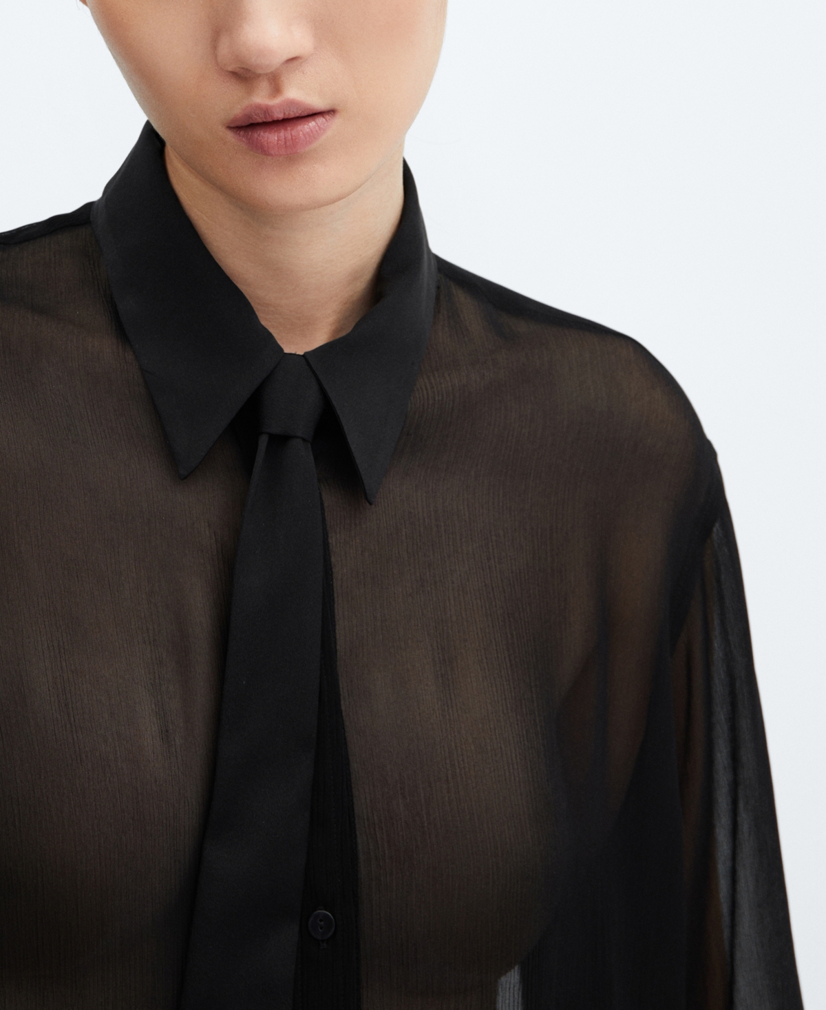 MANGO WOMEN'S SATIN DETAILS TIE SHIRT