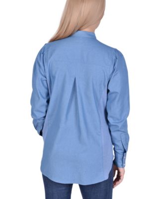 Petite Long Sleeve Chambray Blouse