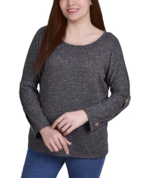 Petite Long Sleeve Knit Top - Charcoal