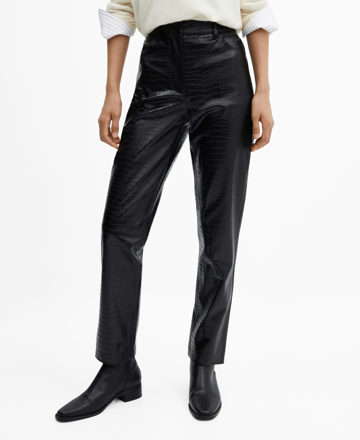 Shop Mango Women's Coco Effect Straight Trousers In Black