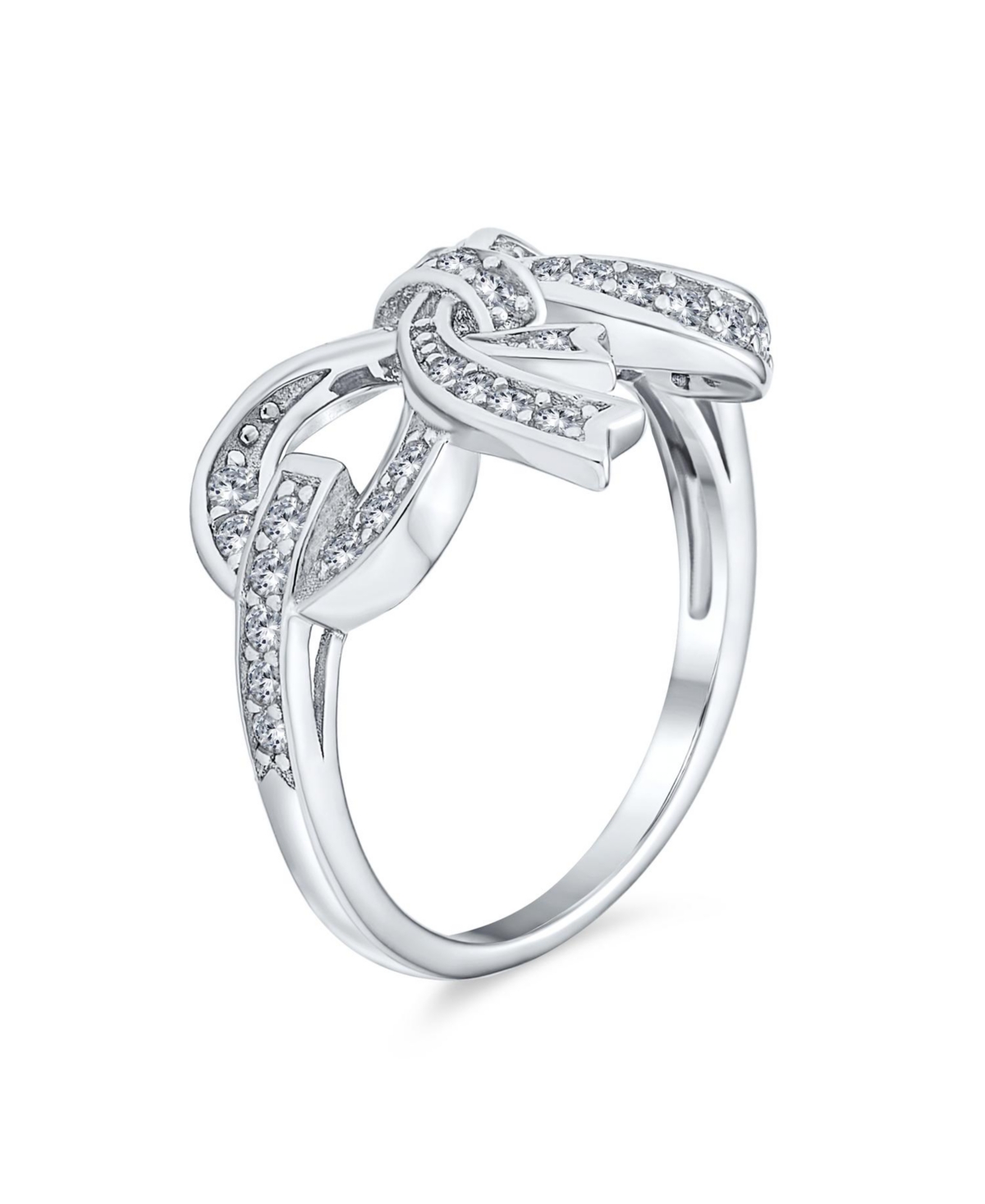 Bling Jewelry Holiday Party Cubic Zirconia Pave Cz Ribbon Band Bow Ring For Women Sterling- Silver