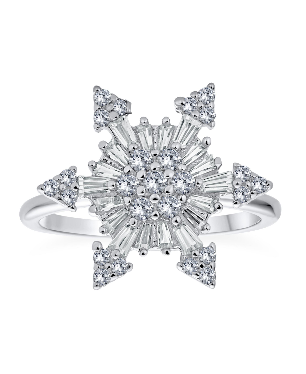 Bling Jewelry Winter Holiday Christmas StatementCubic Zirconia Flower Cz Snowflake Fidget Spinner Ring Cocktail For Women Sterling Silver - Cle