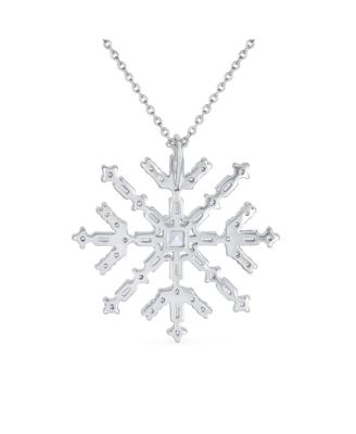 Large Sparkling Snowflake Cubic Zirconia CZ Branch Necklace Pendant Sterling Silver for Holiday Winter Party