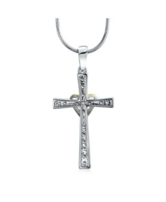 CZ Pave Accent Religious Love Of God Modern Fashion Heart Infinity Cross Pendant Necklace Two Tone Rhodium Plated Brass