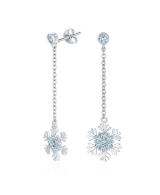 Cubic Zirconia Pave Clear or Blue CZ Christmas Holiday Party Snowflake Stud Earrings Sterling Silver