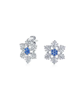 .925 Sterling Silver Holiday Snowflake Stud Earring Christmas Jewelry CZ Accent Rhodium Plated