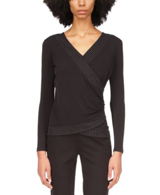 Michael Kors - Petite Rhinestone Border Long-Sleeve Jersey Top