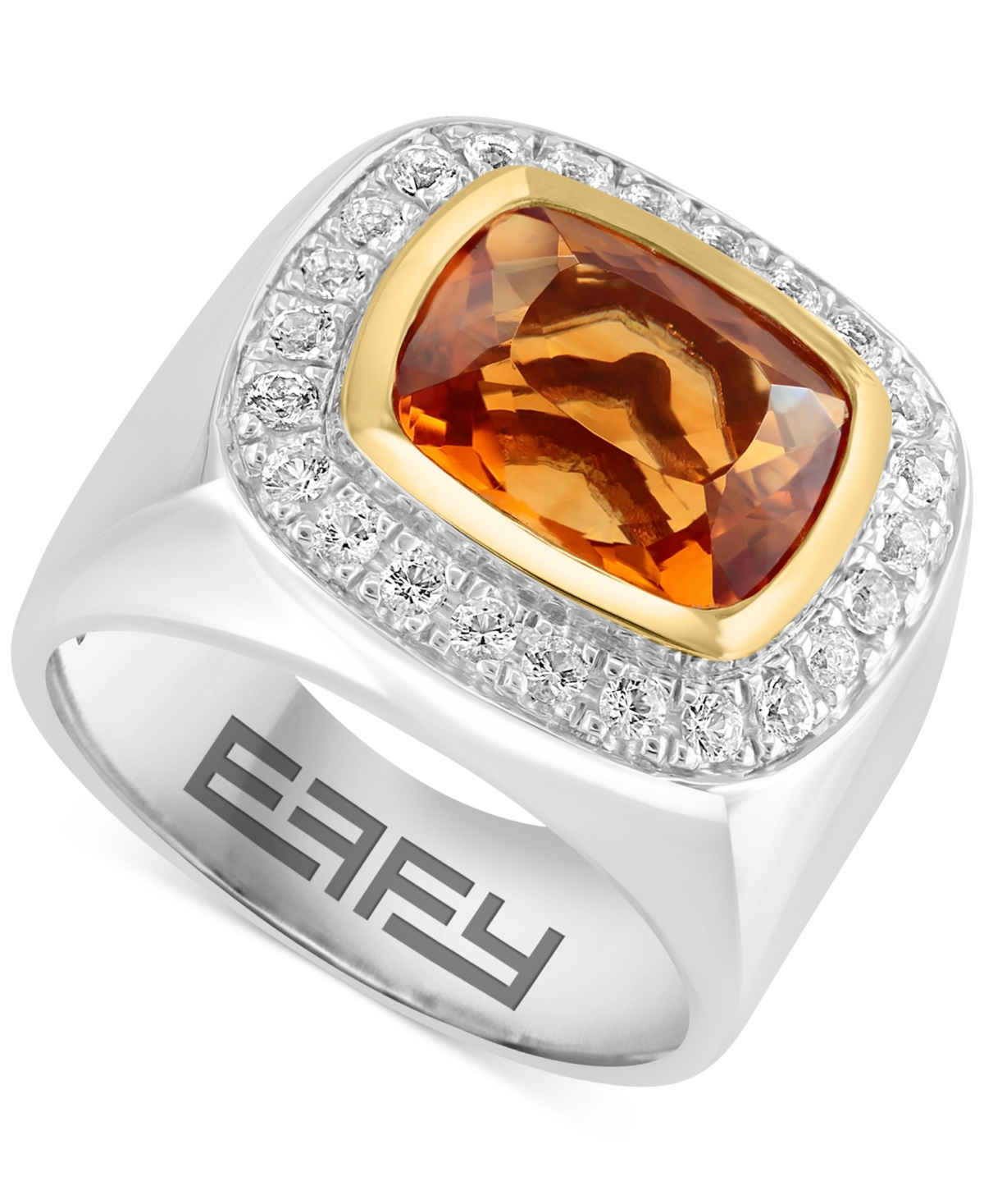Effy Men's Madeira Citrine (6 ct. t.w.) & White Topaz (3/4 ct. t.w.) Ring in Sterling Silver & 18K Gold-Plate - Sterling Silver