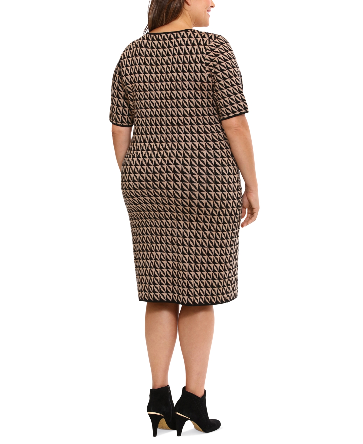 Shop London Times Plus Size Printed Keyhole Sheath Dress In Blk,taupe