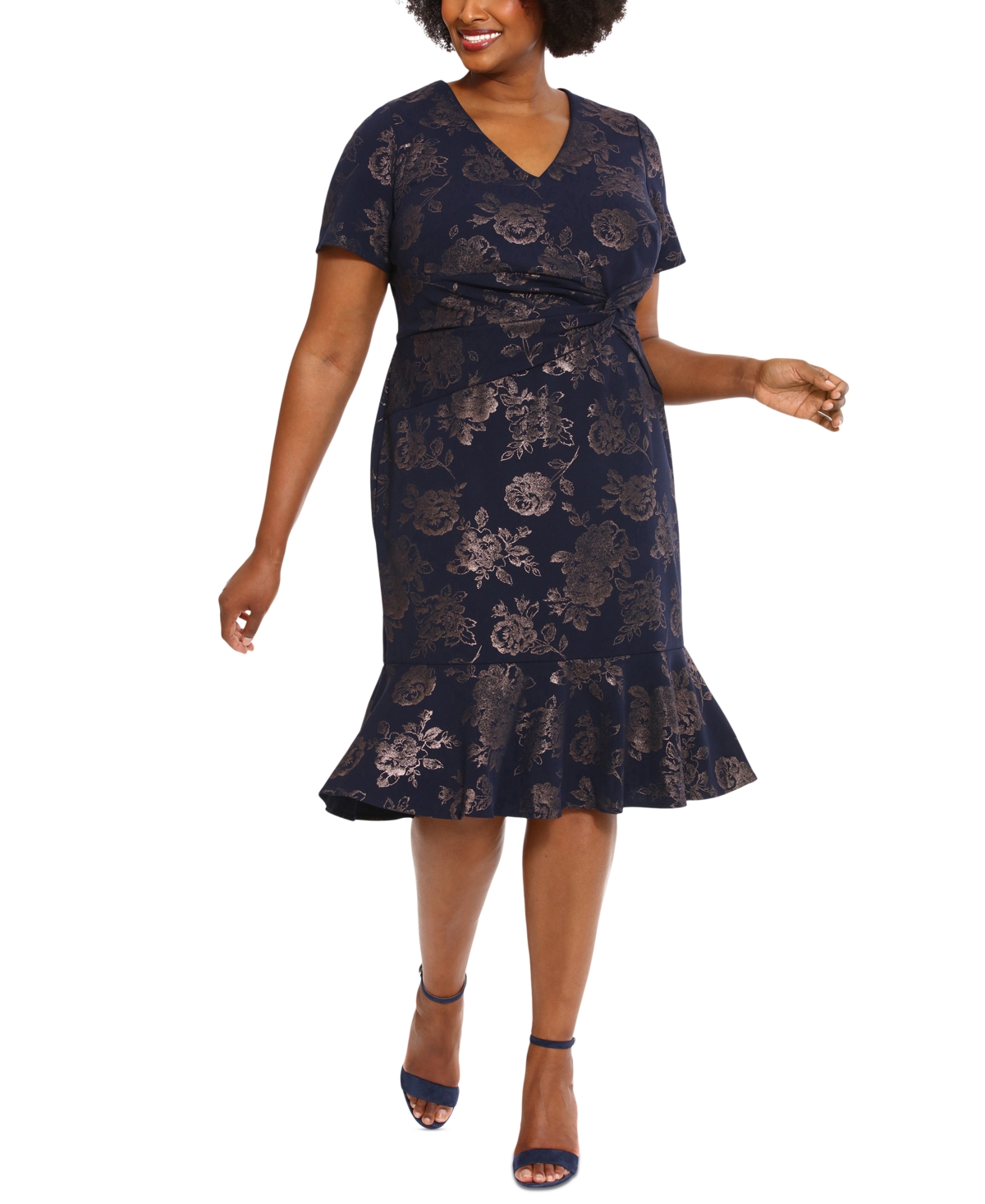 London Times Plus Size Side-Twist Flounce-Hem Sheath Dress -rose