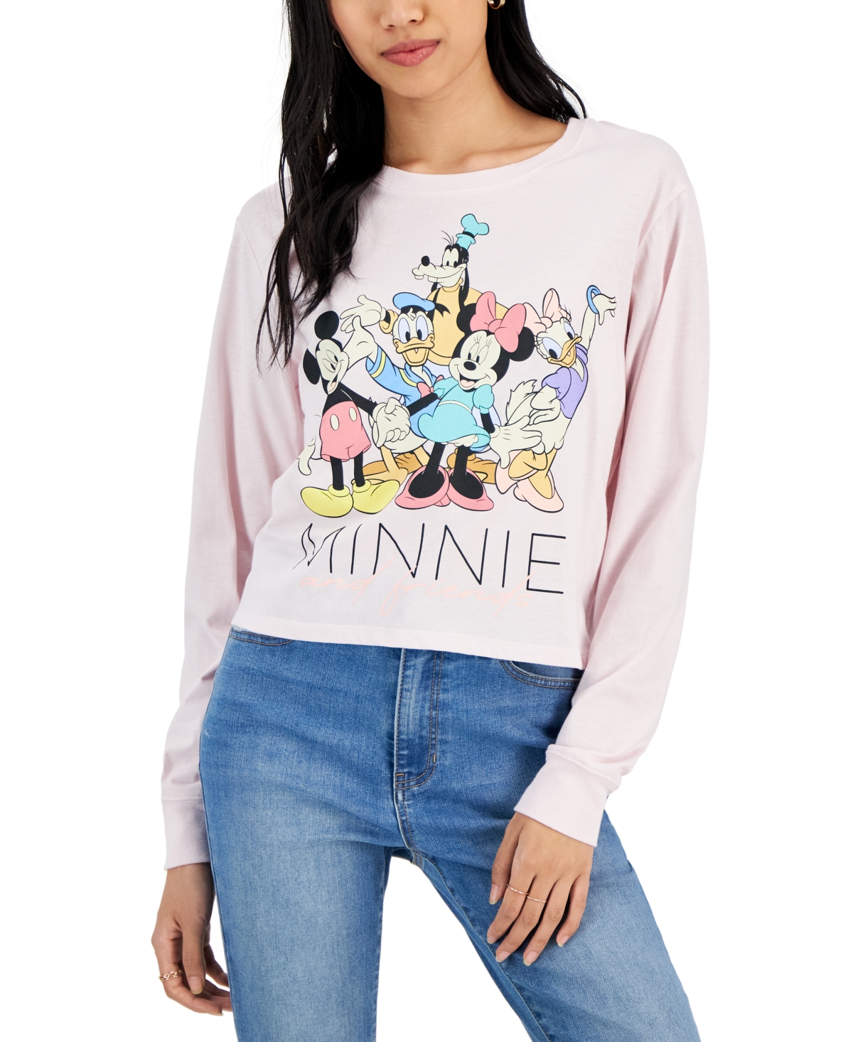 Disney Juniors' Minnie Mouse Graphic Print Long-sleeve T-shirt In Orchid Ice