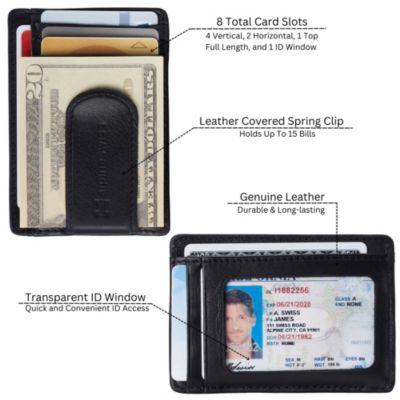 Mens RFID Money Clip Leather Minimalist Wallet Card Case ID Window