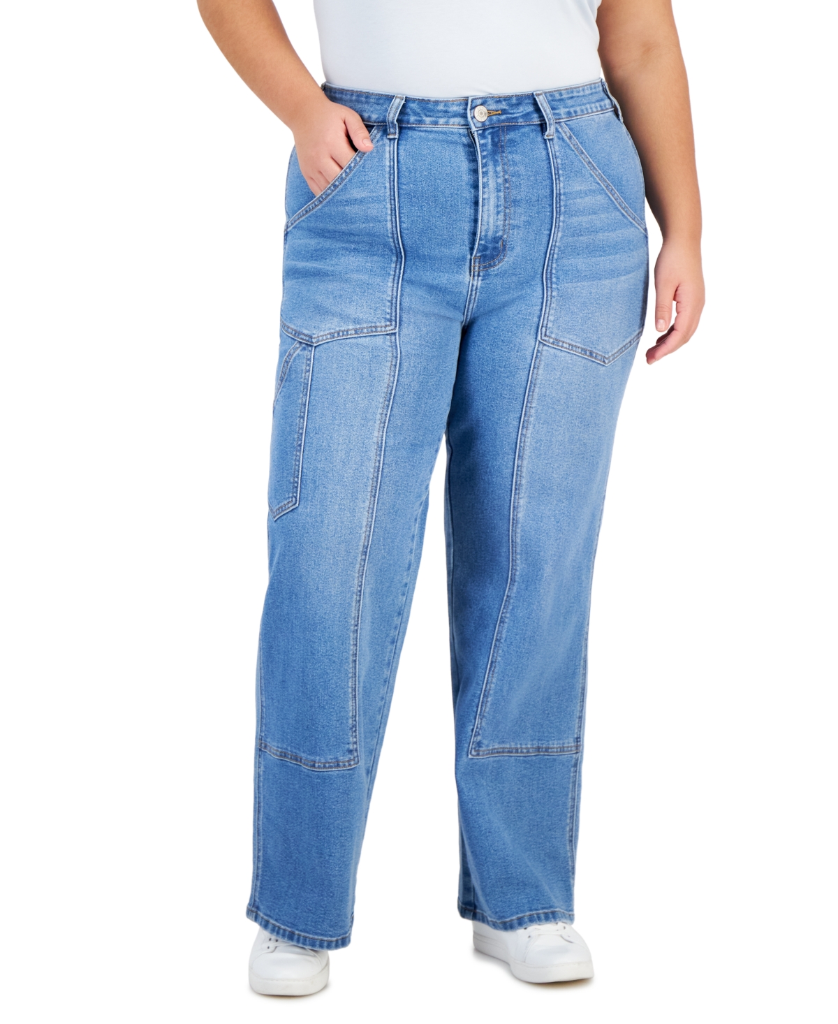 Trendy Plus Size Front Seam Straight-Leg Jeans - Black