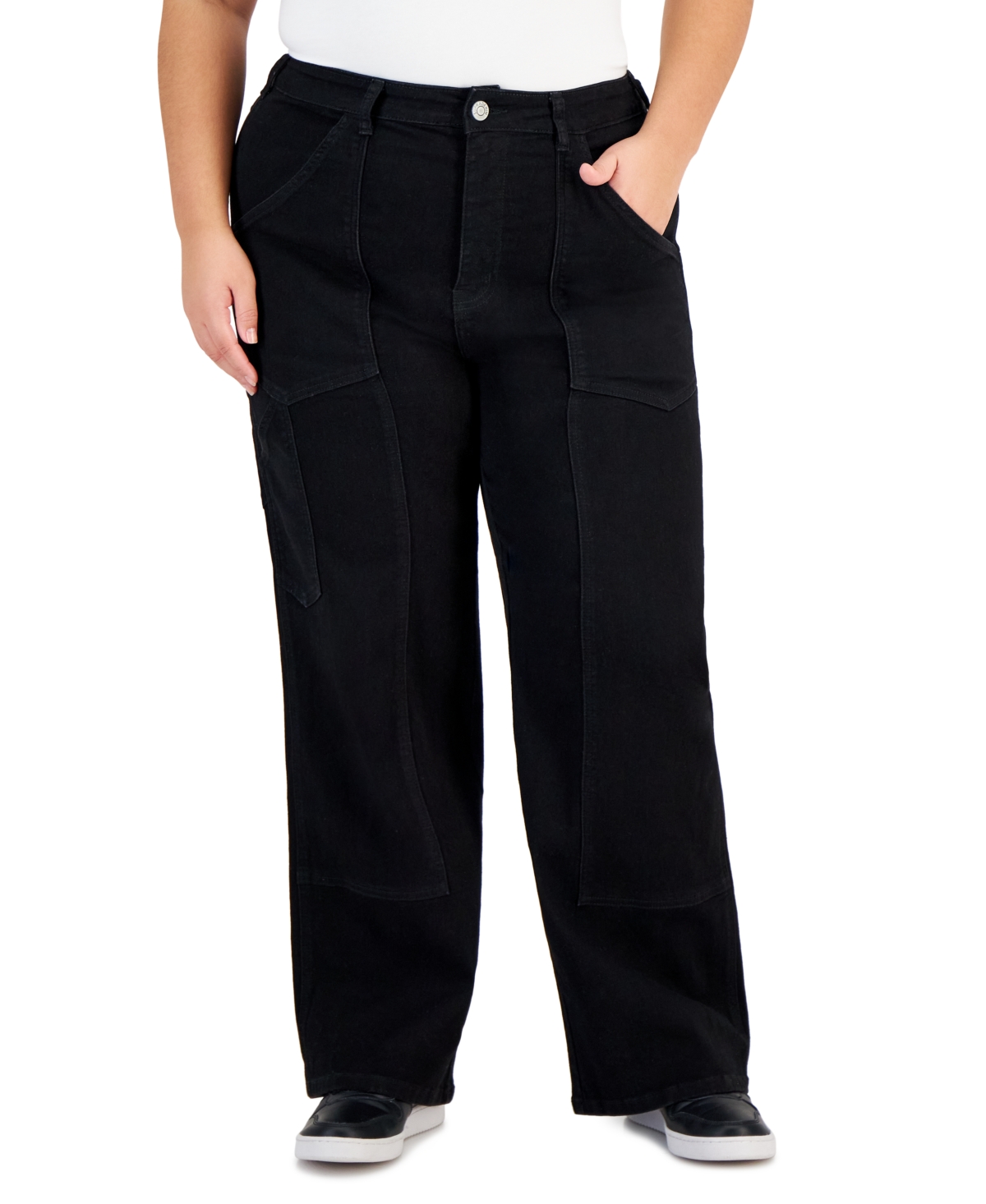 Trendy Plus Size Front Seam Straight-Leg Jeans - Black
