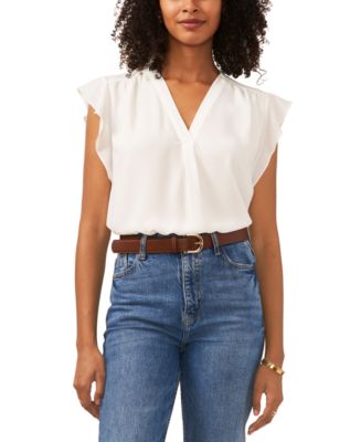 Vince Camuto Women's V-Neck Flutter-Sleeve Pullover Top - Macy's