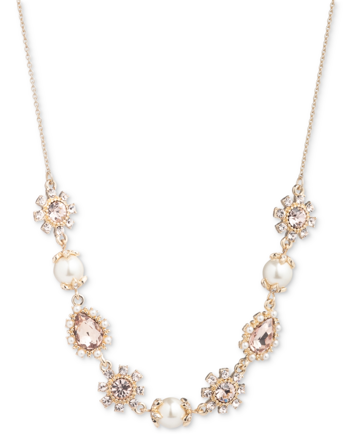 Marchesa Gold-tone Crystal & Imitation Pearl Statement Necklace, 16" + 3" Extender In Cameo Pink