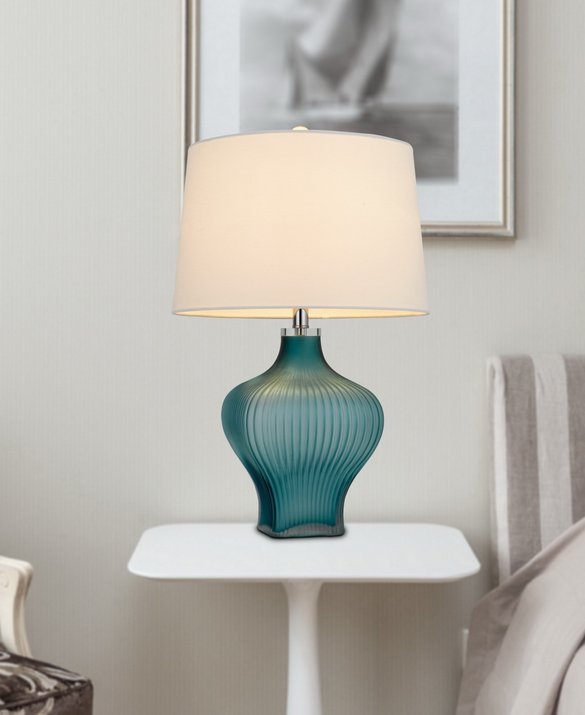 Shop Cal Lighting 26" Height Glass Table Lamp In Aqua