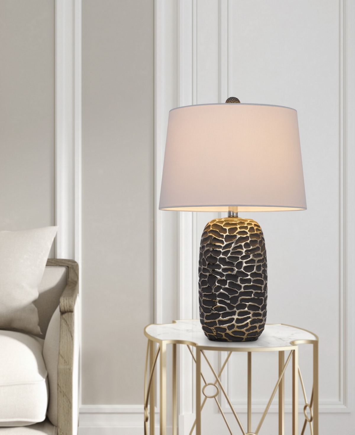 Cal Lighting 25" Height Resin Lamp Set In Ash Black,antique Silver