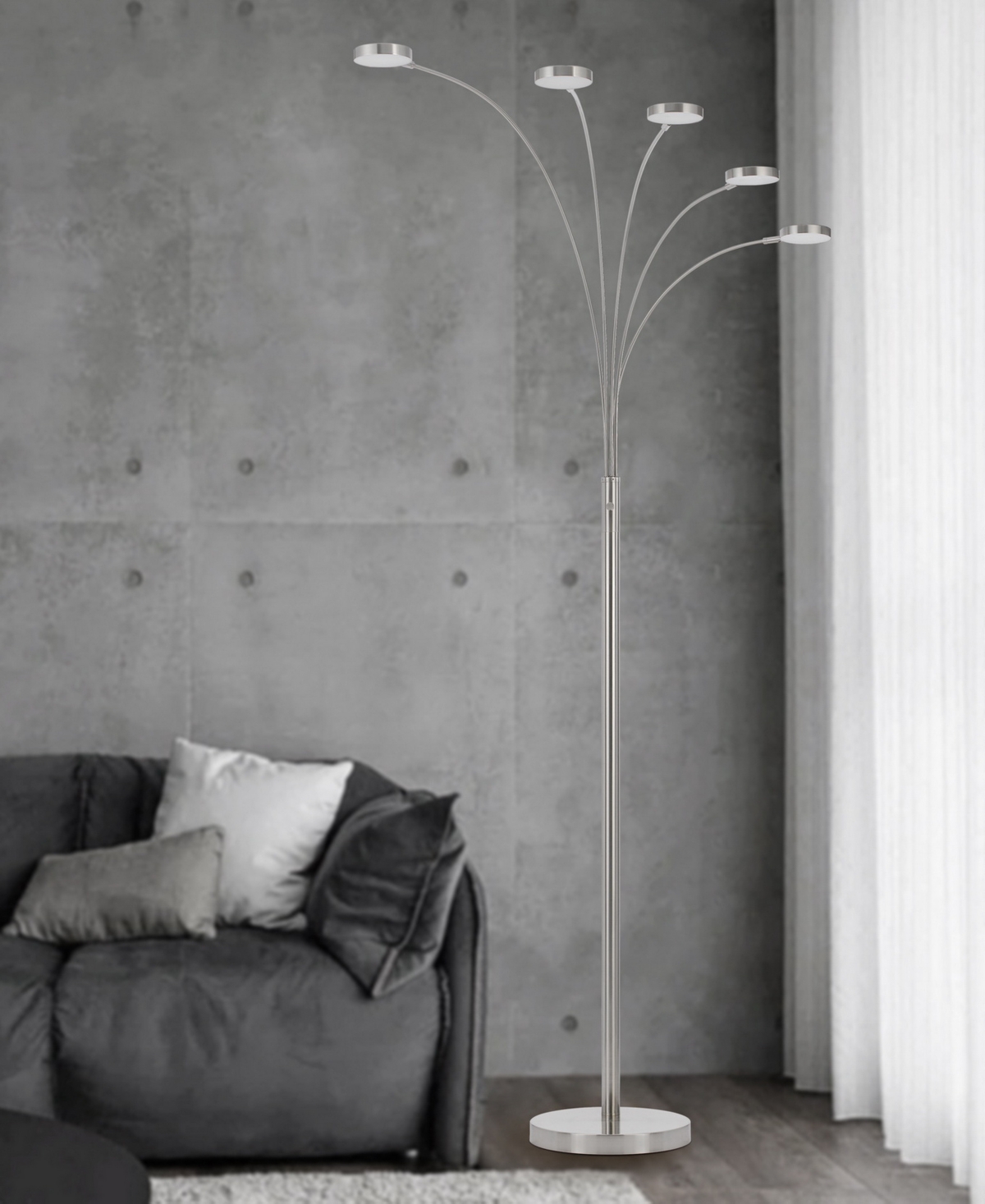 Cal Lighting 82" Height Metal Arc Floor Lamp In Brushed Steel