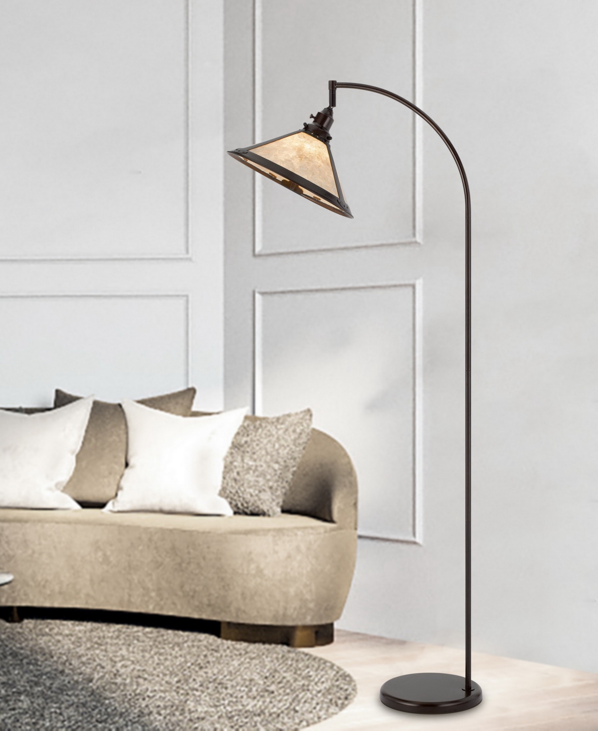 Cal Lighting Downbridge 65" Height Metal Arc Floor Lamp With Shade In Mica,dark Bronze