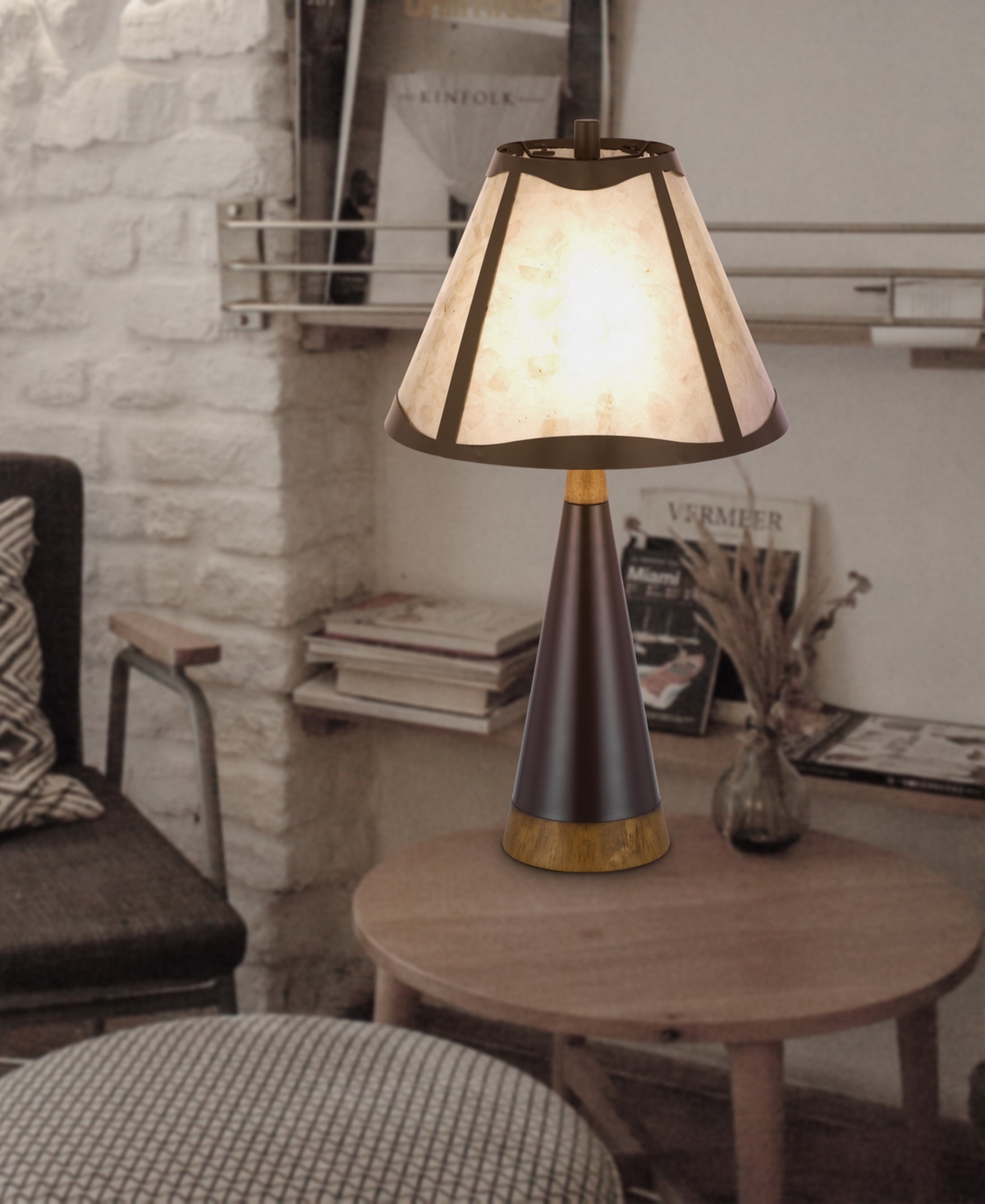 Cal Lighting 29.5" Height Metal And Wood Table Lamp With Shade In Mica,black,wood