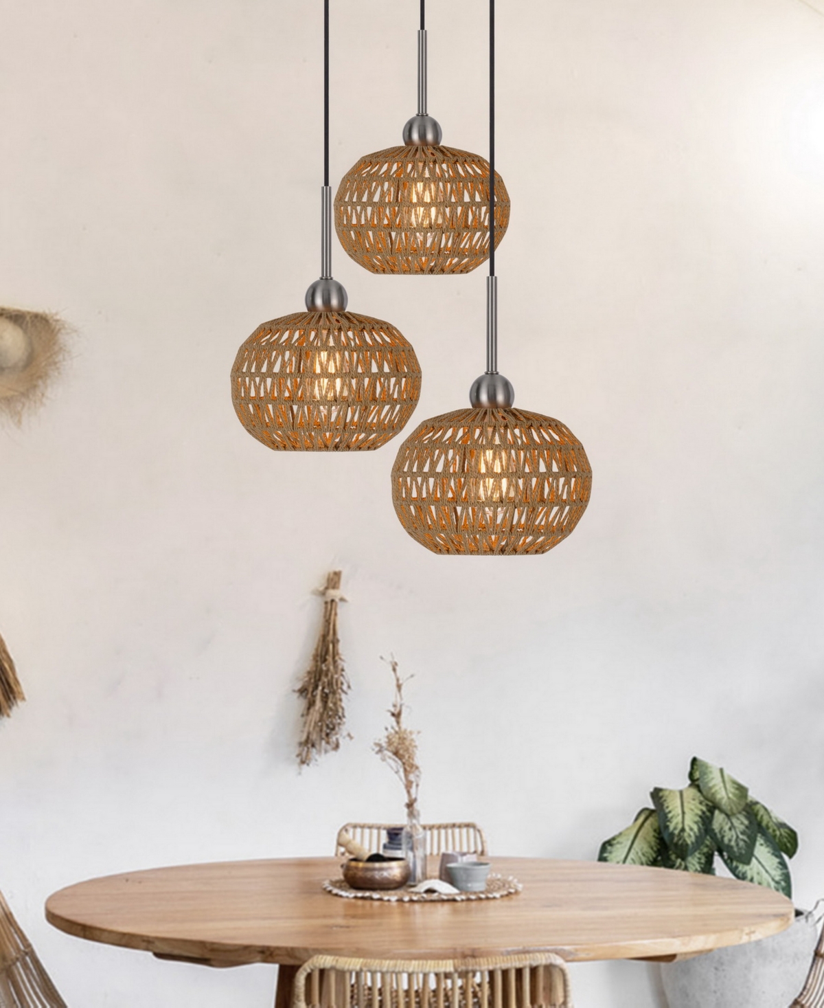 Cal Lighting 14" Height Fabric Pendant In Burlap