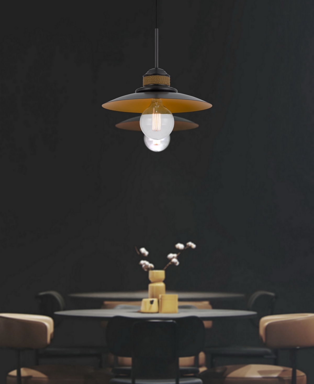 Cal Lighting Mineola 11.75" Height Metal Pendant In Black,burlap
