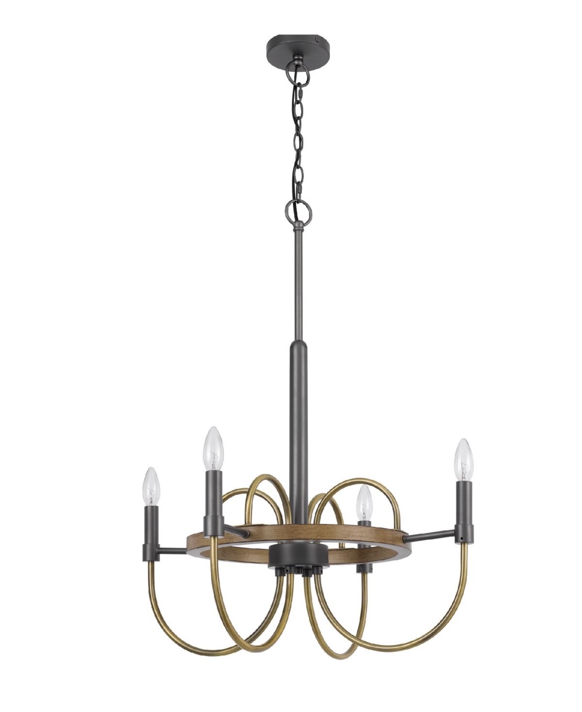 Cal Lighting Seagrove 4 Light 29" Height Metal Chandelier In Antique Brass,charcoal Gray,wood
