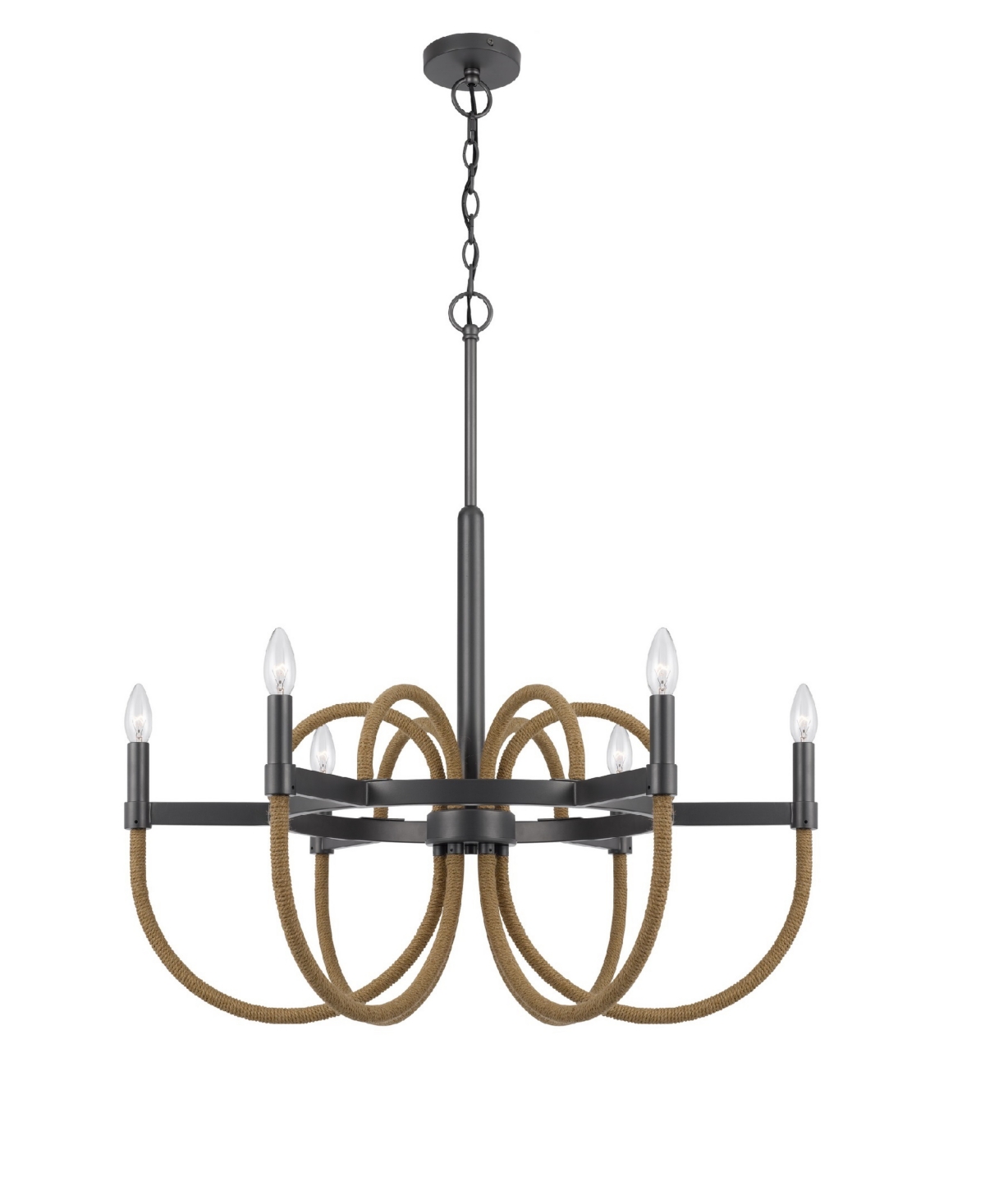 Cal Lighting Rowland 6 Light 31" Height Metal Chandelier In Burlap,charcoal Gray