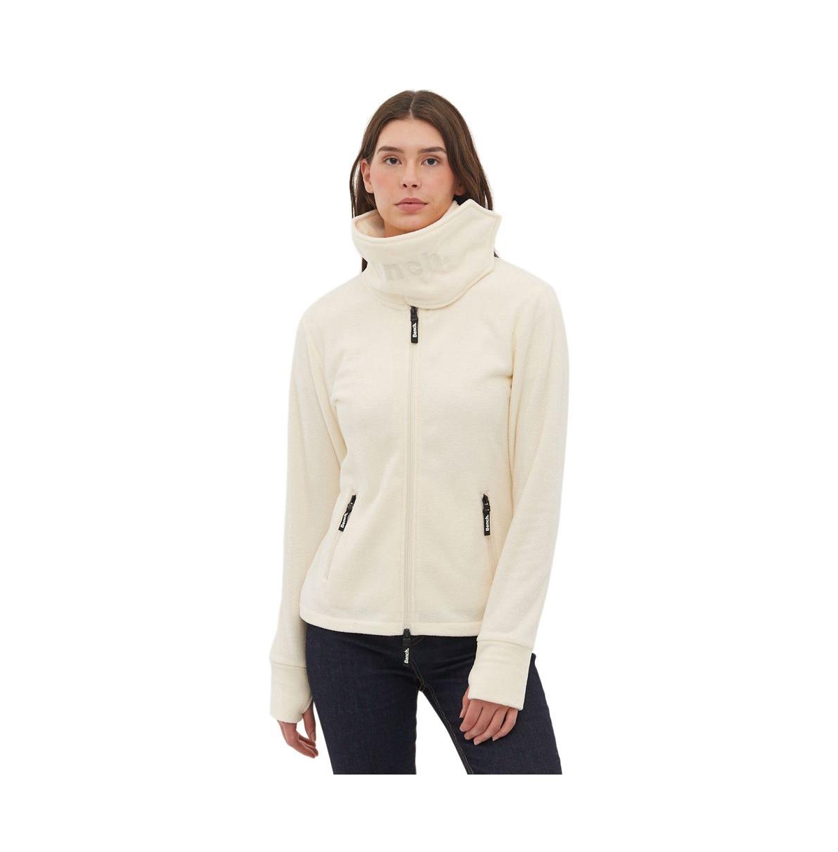 Funnel Microfleece Zip-Up Wrap Neck Sweater - Winter white
