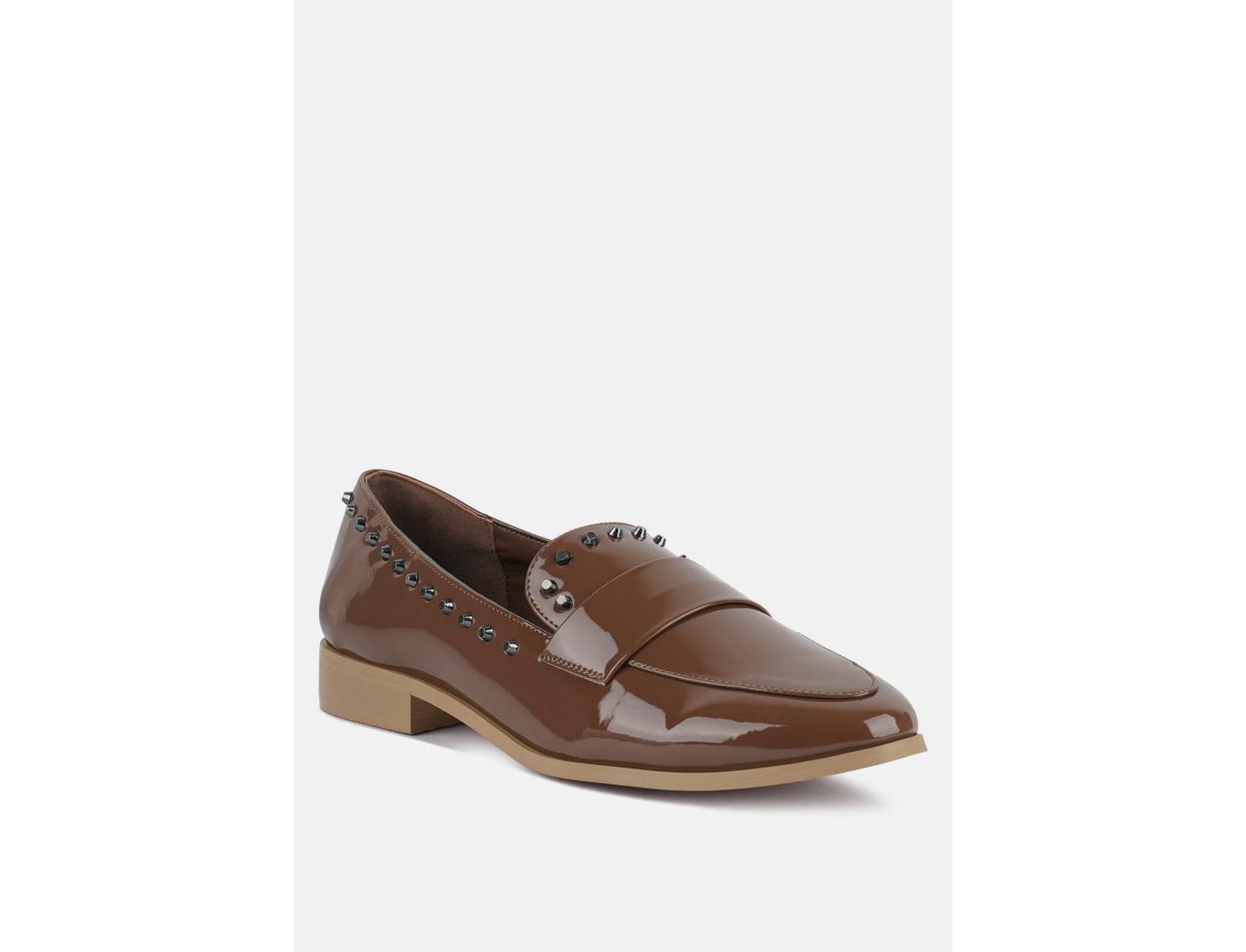 Женские туфли Rag & Co Emilia Patent Stud Penny, цвет: Бежевый / Хаки — фото 1