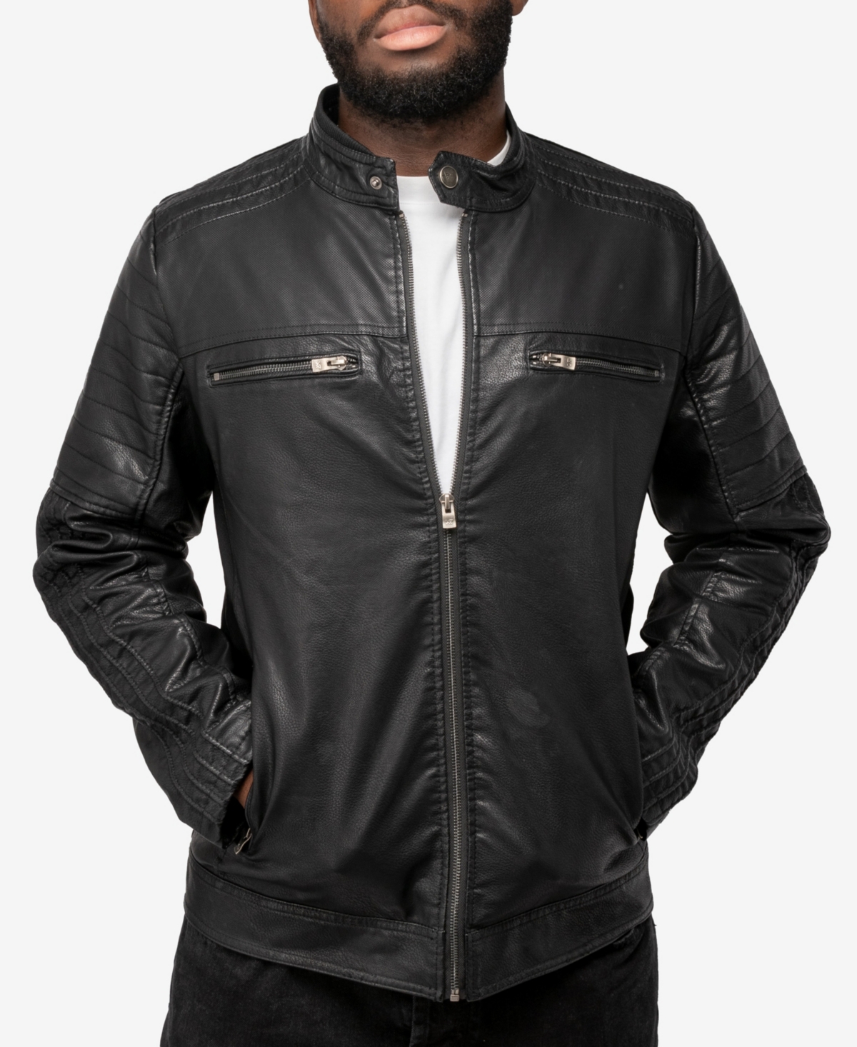 X-ray Men's Grainy Polyurethane Leather Moto Jacket In Black
