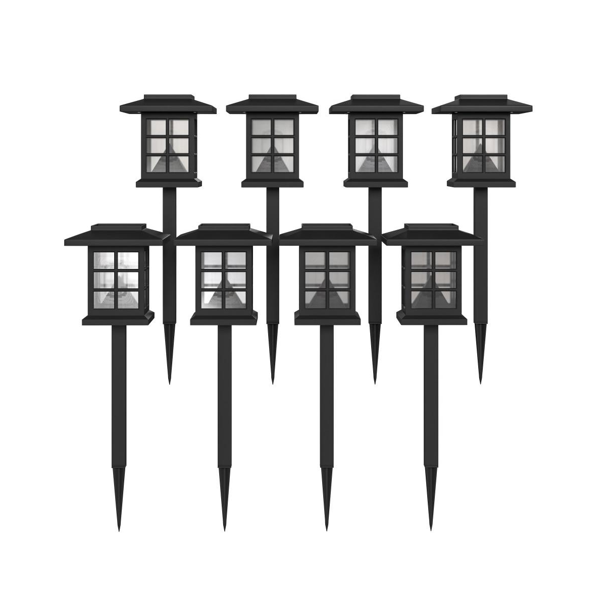 Lantern Style All-Weather Outdoor Led Solar Lights, Solar Powered Lights For Pathway, Garden, & Yard - Set Of 8 - Black