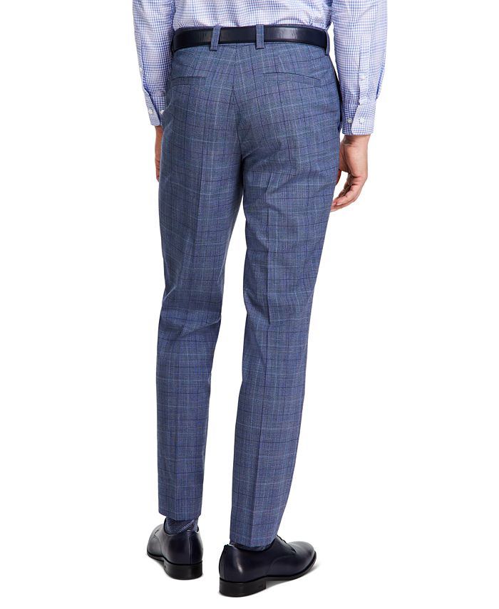 Hugo Boss Modern Fit Plaid Wool Dress Pants - Men's Medium Blue, Size 36x32, Flat Front
