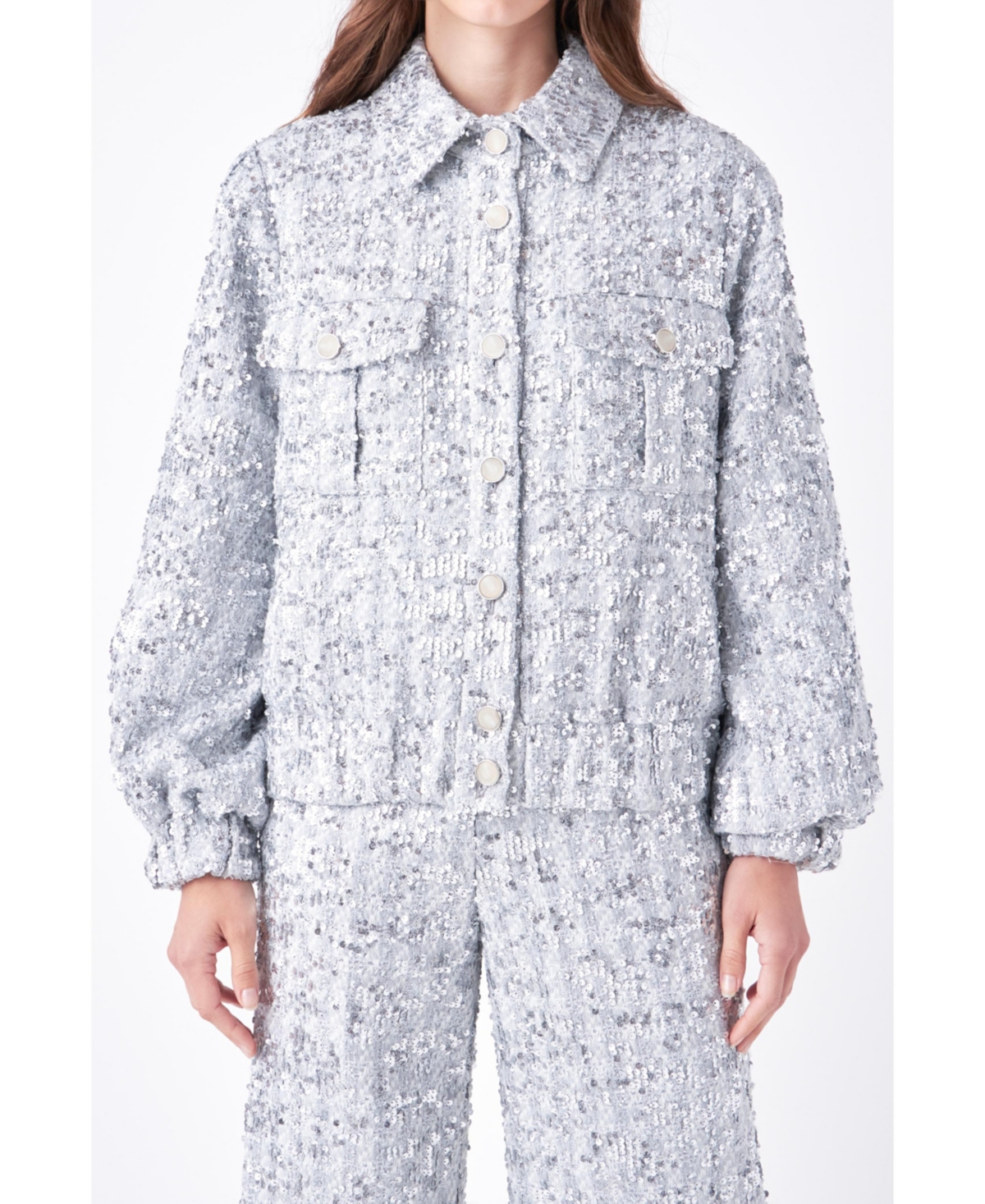 English Factory Women's Sequin Tweed Jacket In Silver