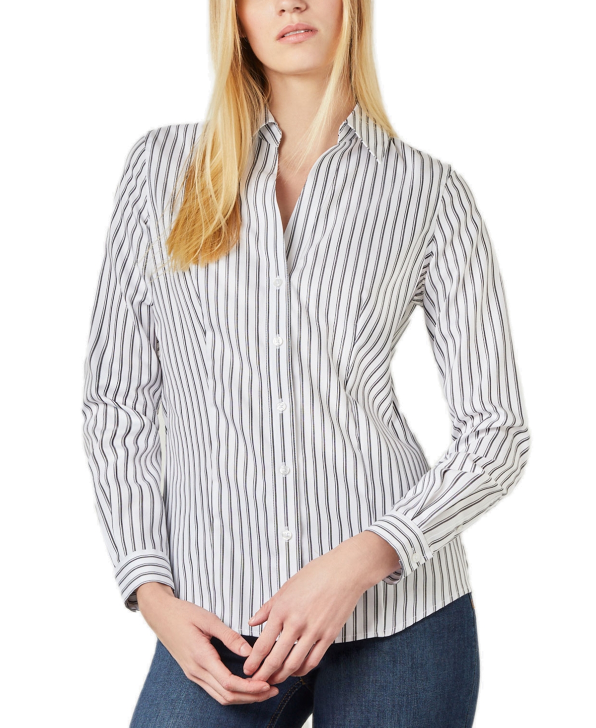 Jones New York Women's Striped Poplin Relaxed-fit Shirt In Multi
