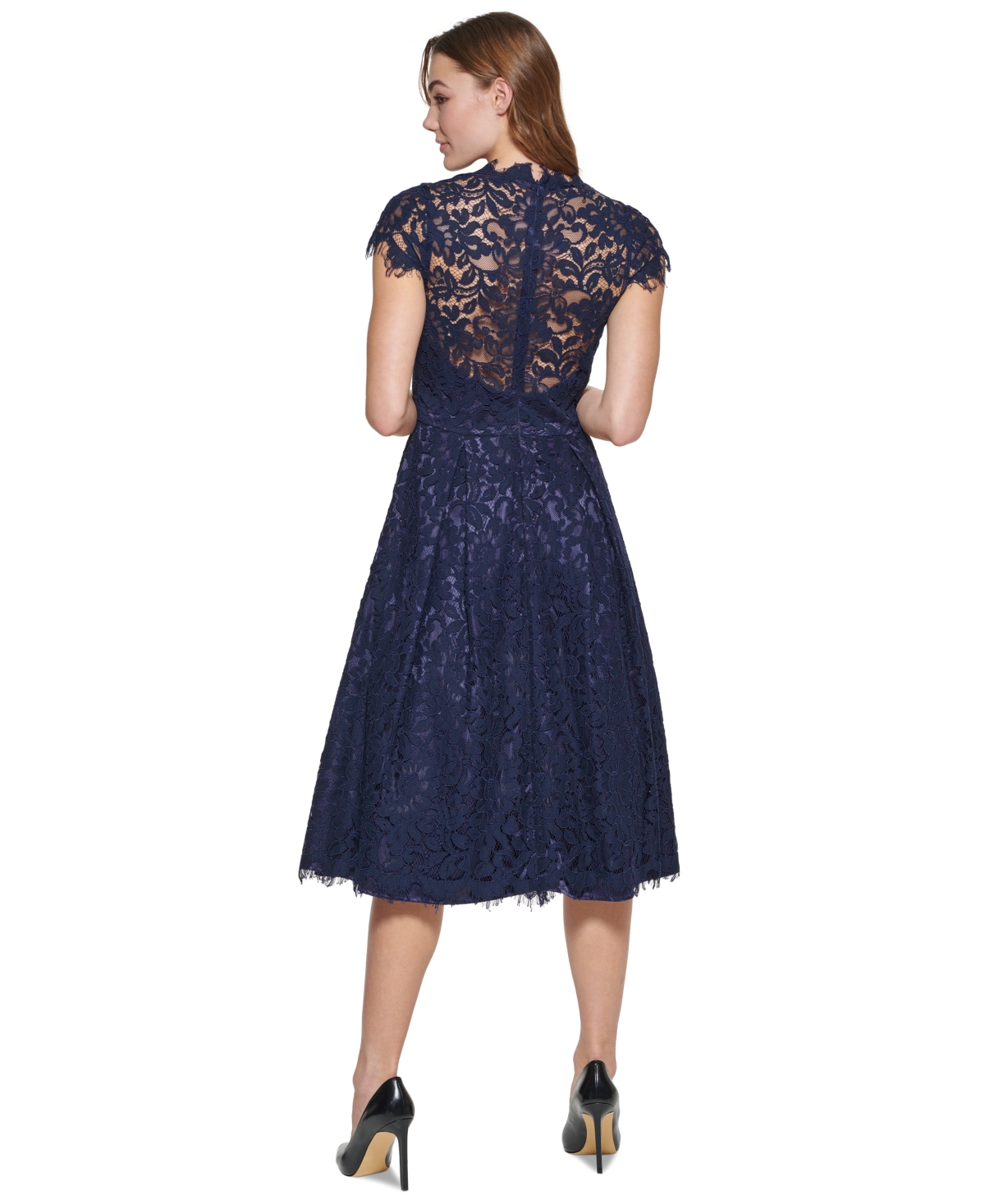 Eliza J Lace Fit Flare Cocktail Dress in Periwinkle Smart Closet