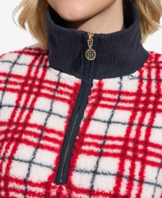 Tommy Hilfiger Women's Tartan Sherpa Quarter-Zip Jacket